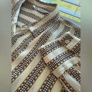 Zara chain & houndstooth print women’s button down blouse L